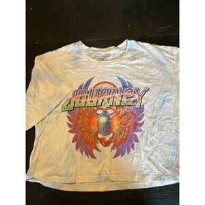 Journey Band‎ Tee XL White Graphic Scarab Wings 80s Rock Cropped T Shirt
